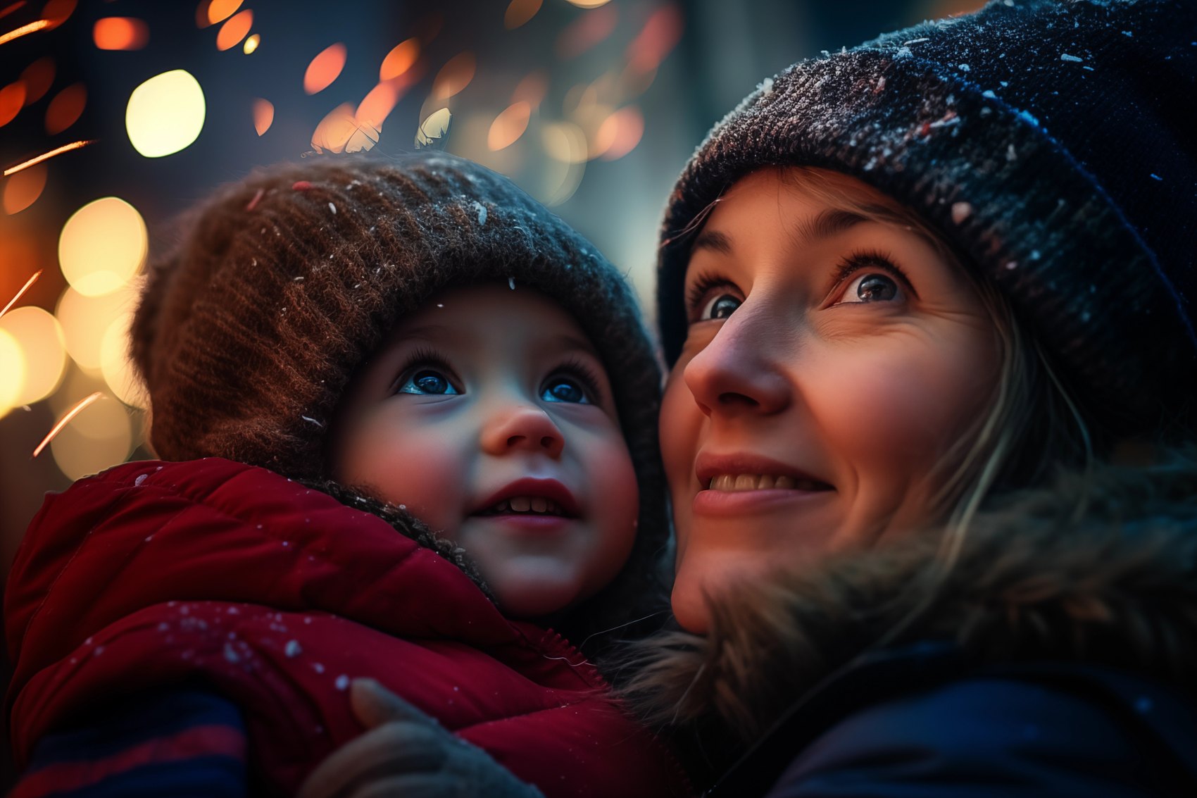 Family watching a low-noise firework display