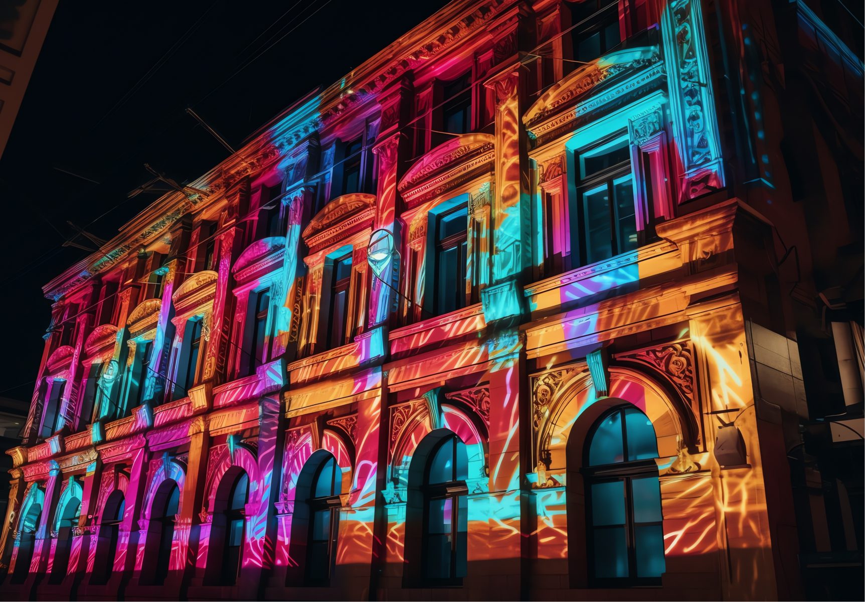 Illuminated venue used as part of a night show production
